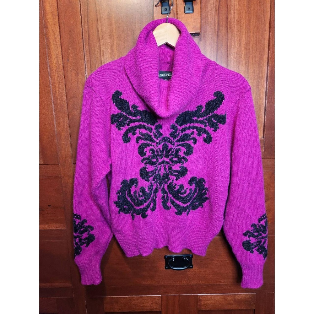 Jeanne Pierre Cowl Neck Sweater Fuchsia Black Baroque Womens Size Medium Vintage